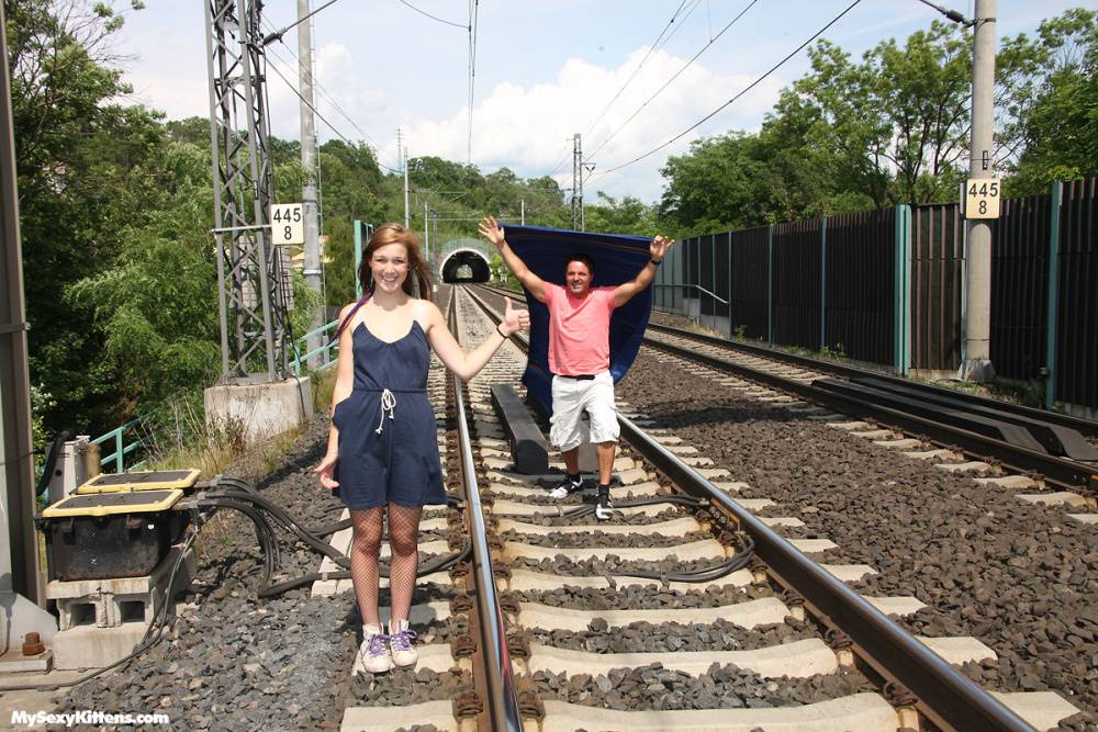 Horny teen and her boyfriend have sex beside train tracks - #3