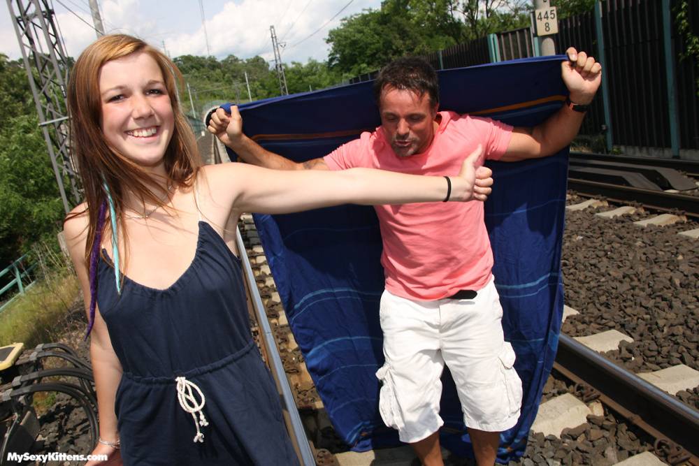 Horny teen and her boyfriend have sex beside train tracks - #15