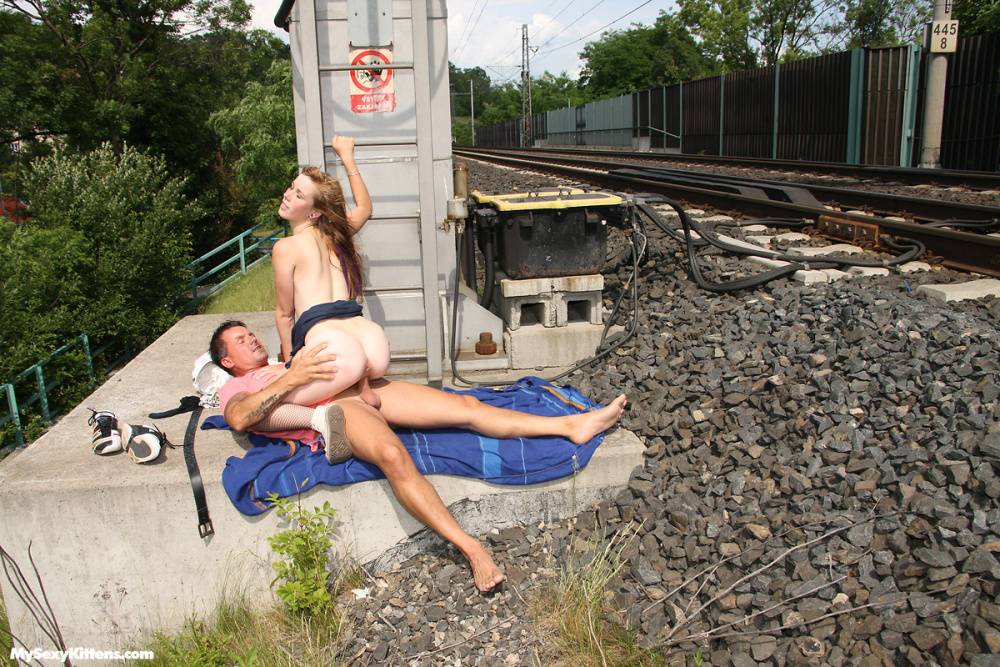 Horny teen and her boyfriend have sex beside train tracks - #2