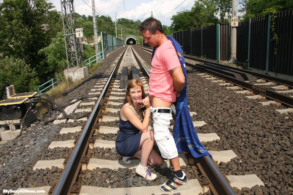 Horny teen and her boyfriend have sex beside train tracks - #7