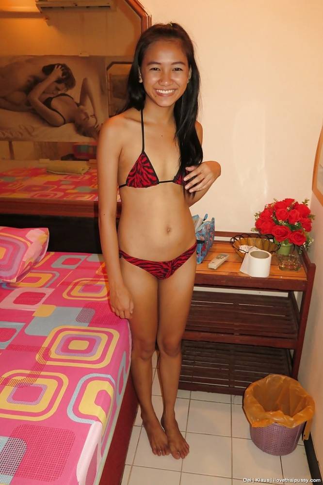 Petite Thai bar maid removing bikini to expose smooth pussy - #5