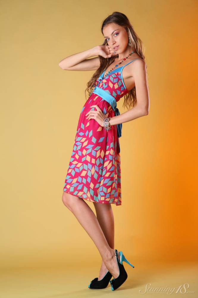 Nice teen Sofy B releases her nubile figure from a summer dress - #14