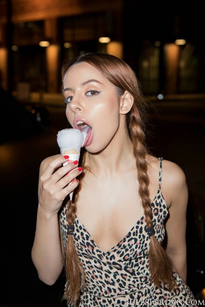 Young redhead Vanna Bardot eats an ice cream before interracial sex - #4