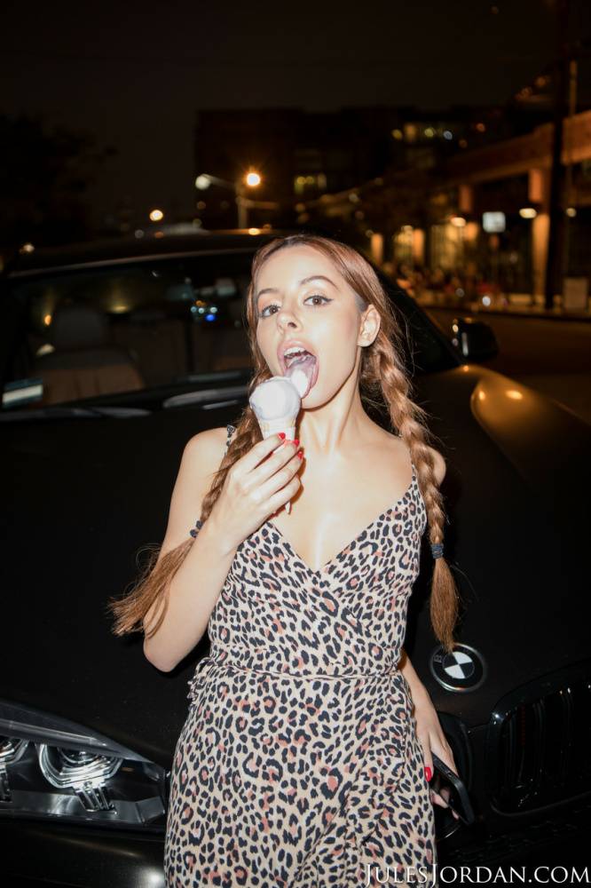 Young redhead Vanna Bardot eats an ice cream before interracial sex - #9