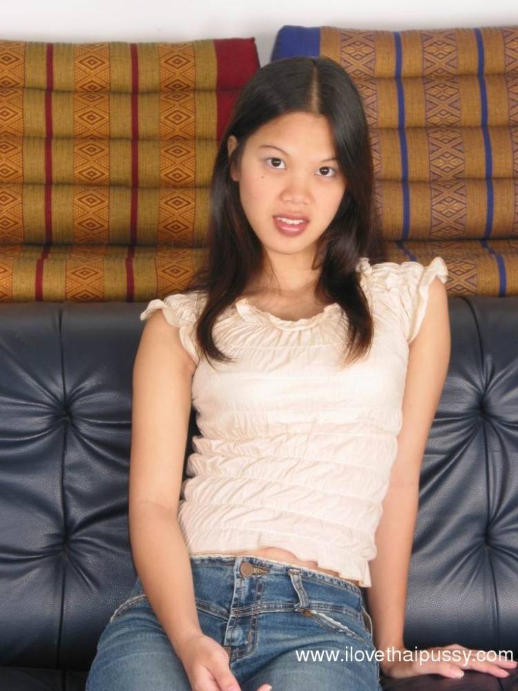 Asian cutie spreading her vagina on the sofa and fingering hard - #5