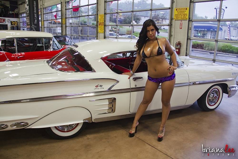 Solo girl Briana Lee removes her bikini to get naked inside a classic car - #7