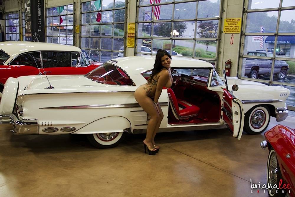Solo girl Briana Lee removes her bikini to get naked inside a classic car - #4