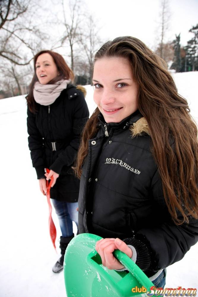 Young lesbians lick and finger twats after a day of sledding in the snow - #2