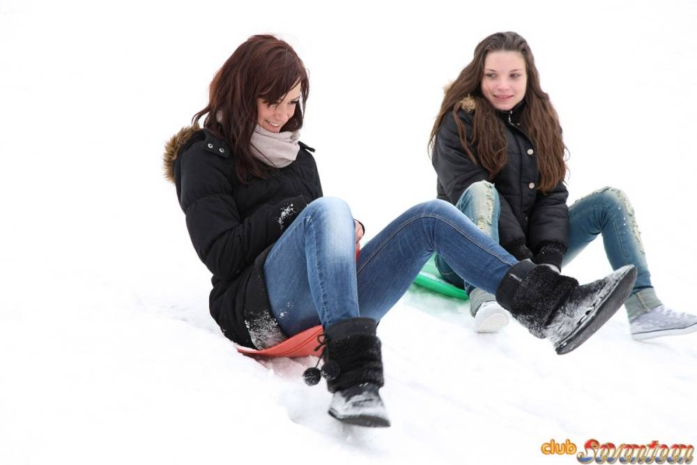 Young lesbians lick and finger twats after a day of sledding in the snow - #3