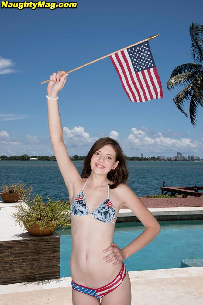 Sweet girl Blaire Ivory models a bikini while waving a USA flag - #16