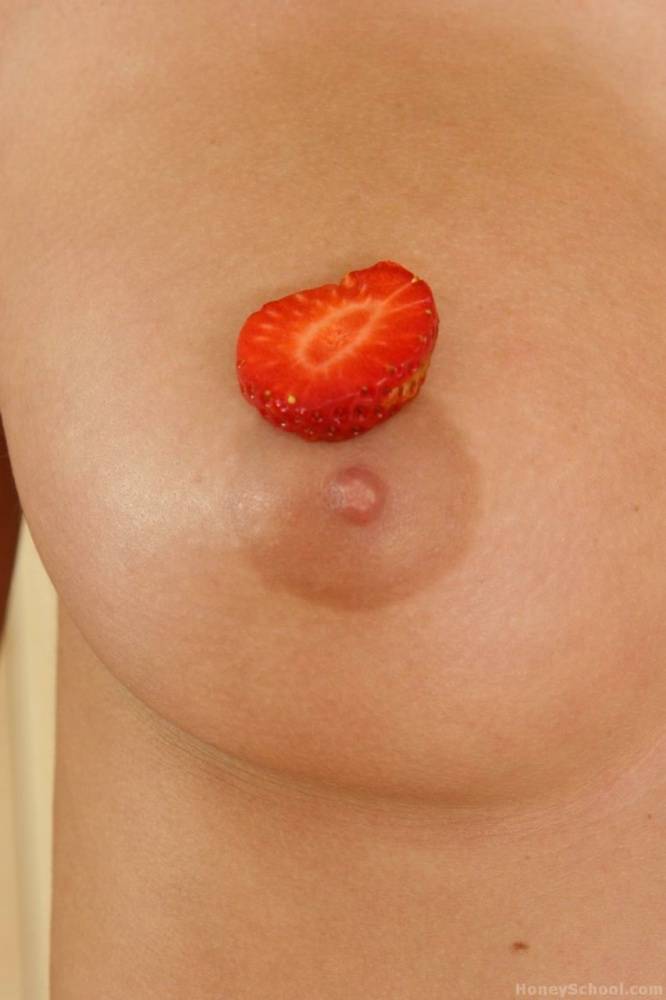 Hot blonde eats strawberries while getting naked in her kitchen - #8