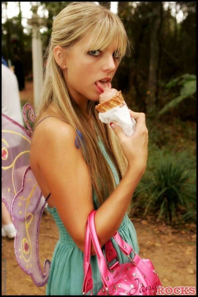 Blonde amateur Jana Jordan licks an ice cream during non nude action - #5