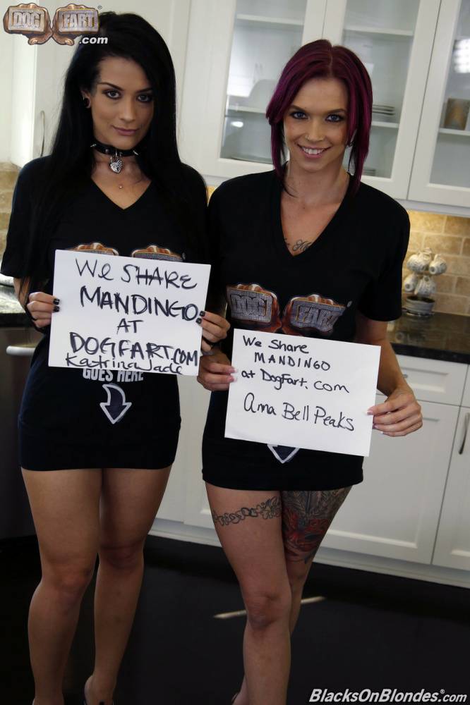 Tattooed sluts Katrina Jade and Anna Bell Peaks share a big black monster cock - #2