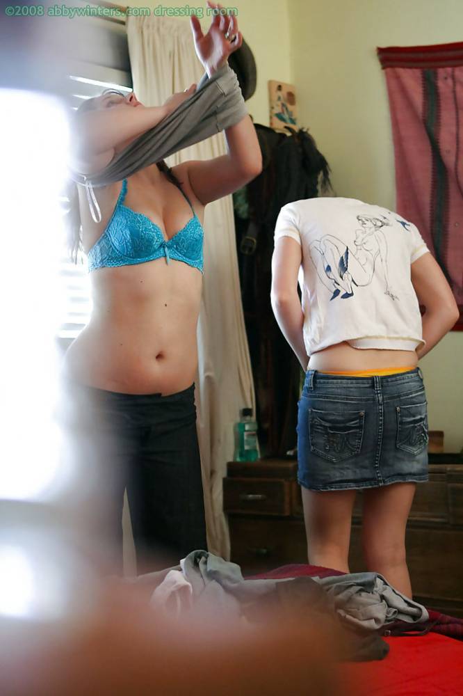 Slutty lesbian teens Greta and Jamie Lee helping each other get dressed - #15