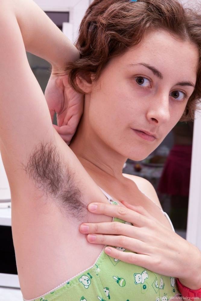 Hairy girl Alisa shows her unshaven armpits and natural pussy in the kitchen - #8