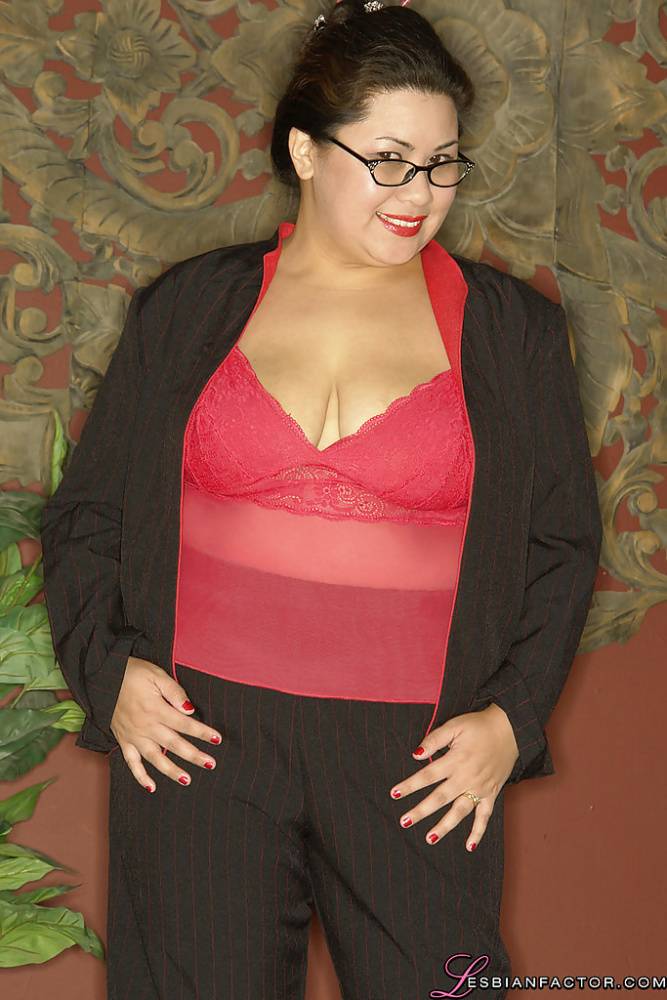 Naughty asian plumper in glasses uncovering her big flabby tits - #14