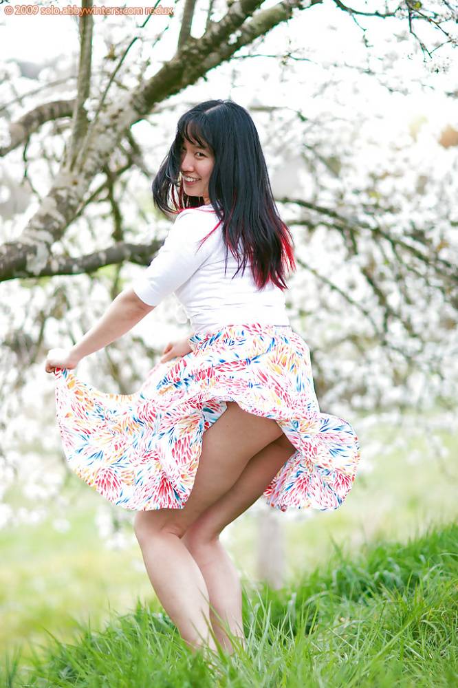 Amateur woman Jenny-Lee sporting nice upskirt under summer dress outdoors - #11