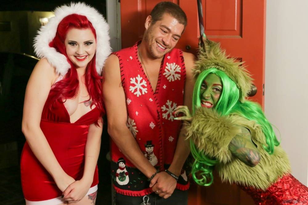 Tattooed redhead fucks a thick cock during kinky cosplay sex at Christmas - #14