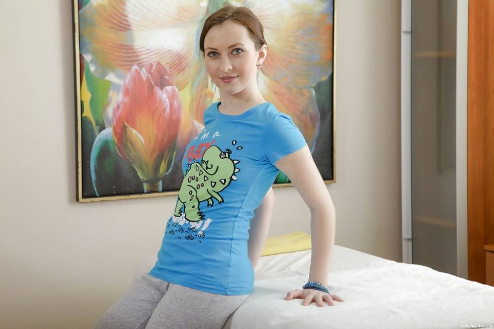 Teen cutie Angela I posing fully clothed in yoga pants and T-shirt - #9