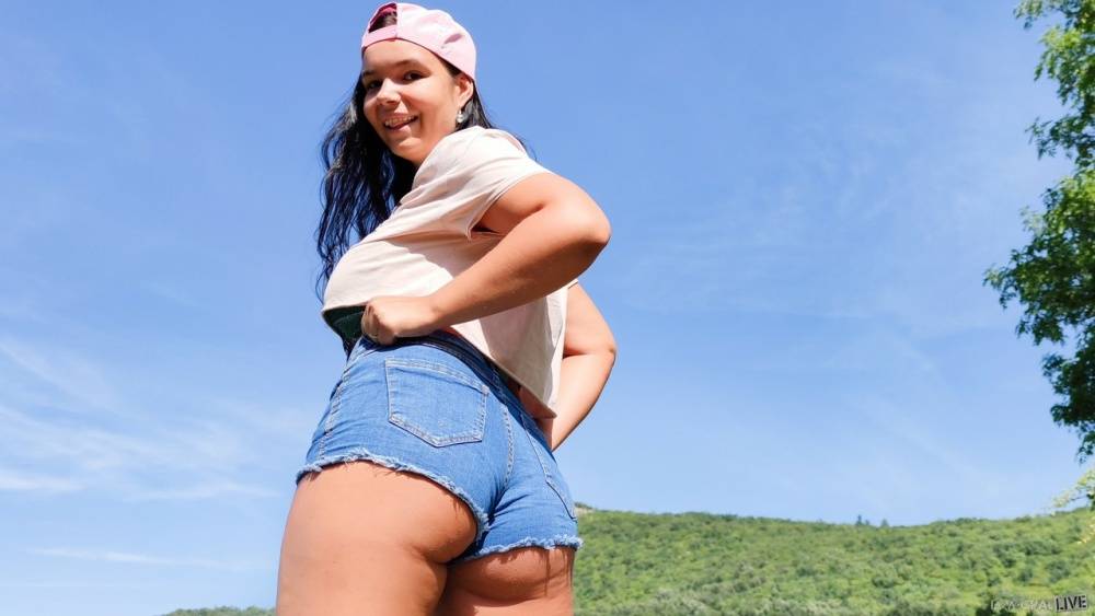Chubby teen Sofia Lee frees her big natural tits from a bikini in the outdoors - #11