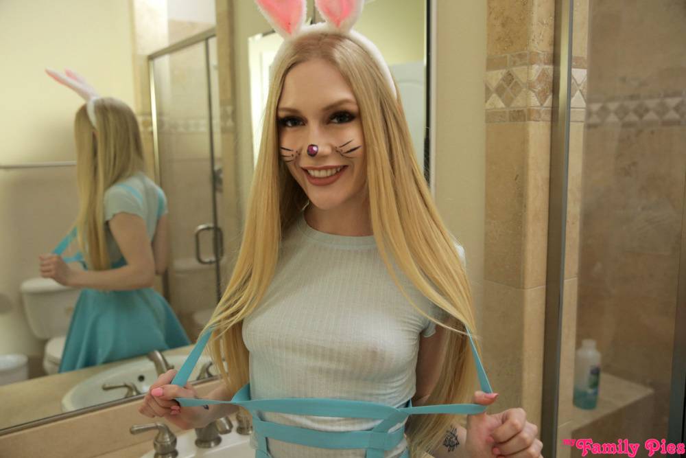 Cute girls don cosplay bunny ears and makeup before blowing a big cock - #2
