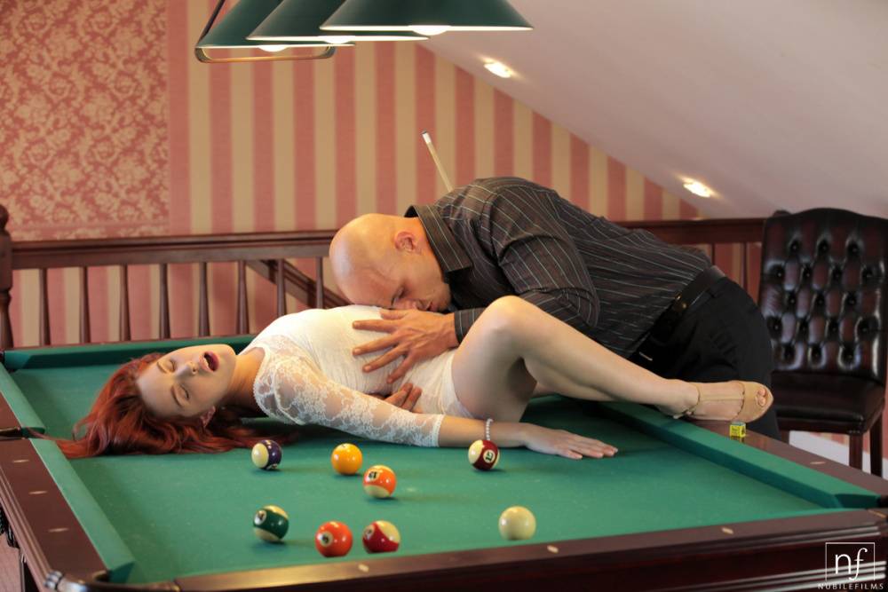 Sexy redhead slut Amarna Miller gets pussy licking & fucks on the pool table - #3