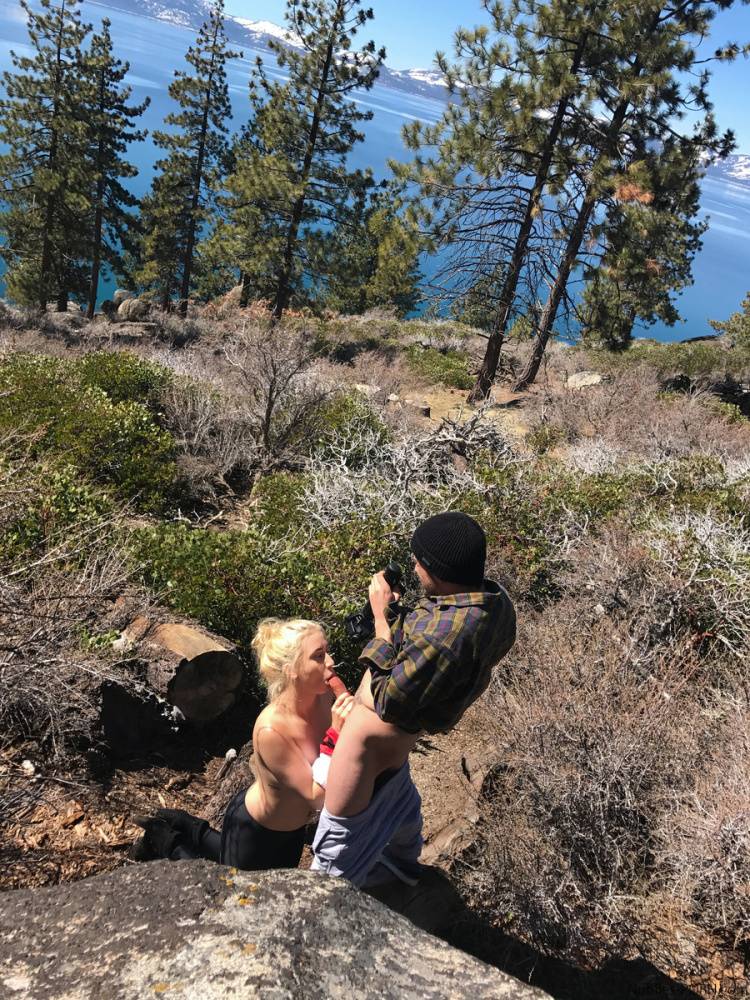 Blonde amateur Sierra Nicole gets cum on her face during a BJ in the woods - #1