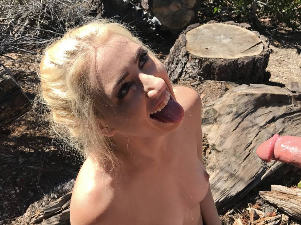 Blonde amateur Sierra Nicole gets cum on her face during a BJ in the woods - #2