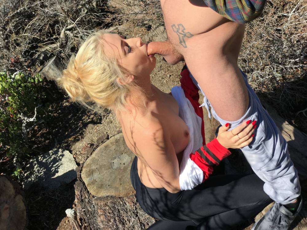 Blonde amateur Sierra Nicole gets cum on her face during a BJ in the woods - #3