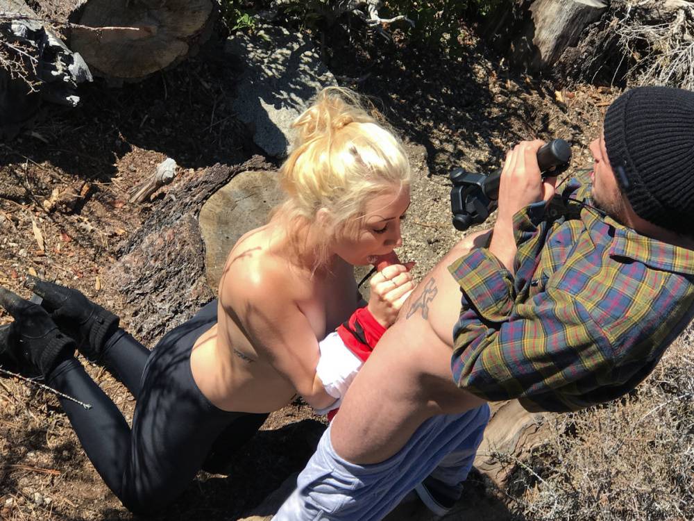 Blonde amateur Sierra Nicole gets cum on her face during a BJ in the woods - #9