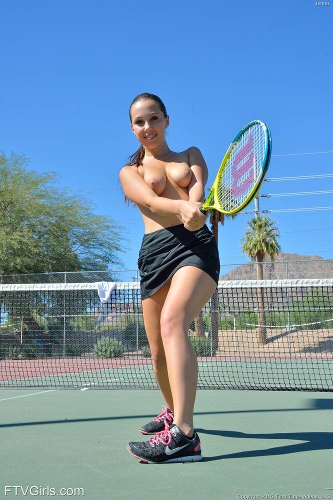 Teen tennis player strips on court before inserting racket handle in cunt - #12