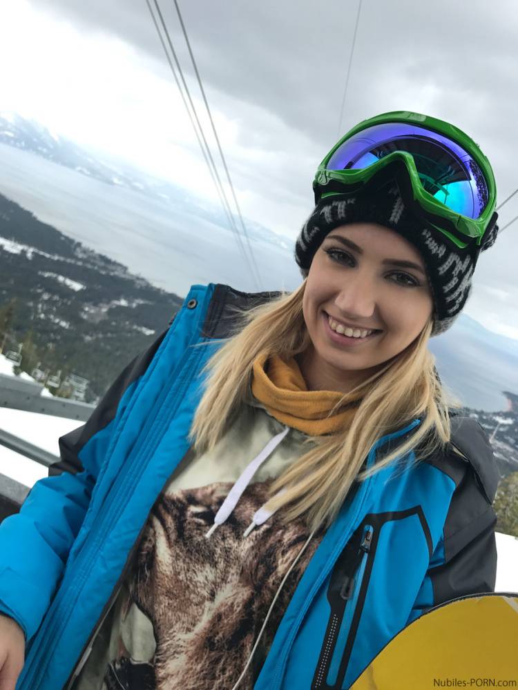 Clothed teens Kristen Scott & Sierra Nicole don ski masks while snowboarding - #2