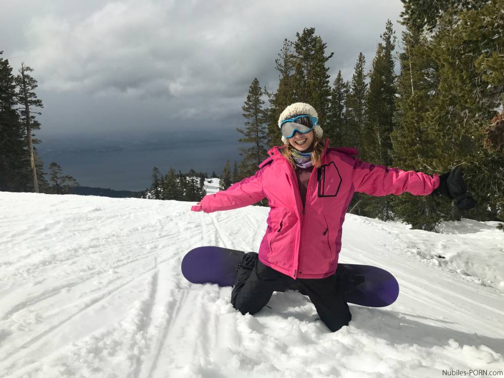Clothed teens Kristen Scott & Sierra Nicole don ski masks while snowboarding - #7