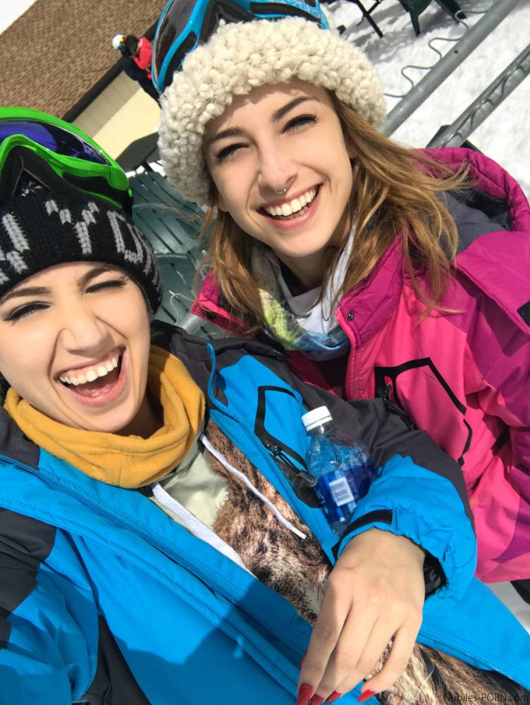 Clothed teens Kristen Scott & Sierra Nicole don ski masks while snowboarding - #12