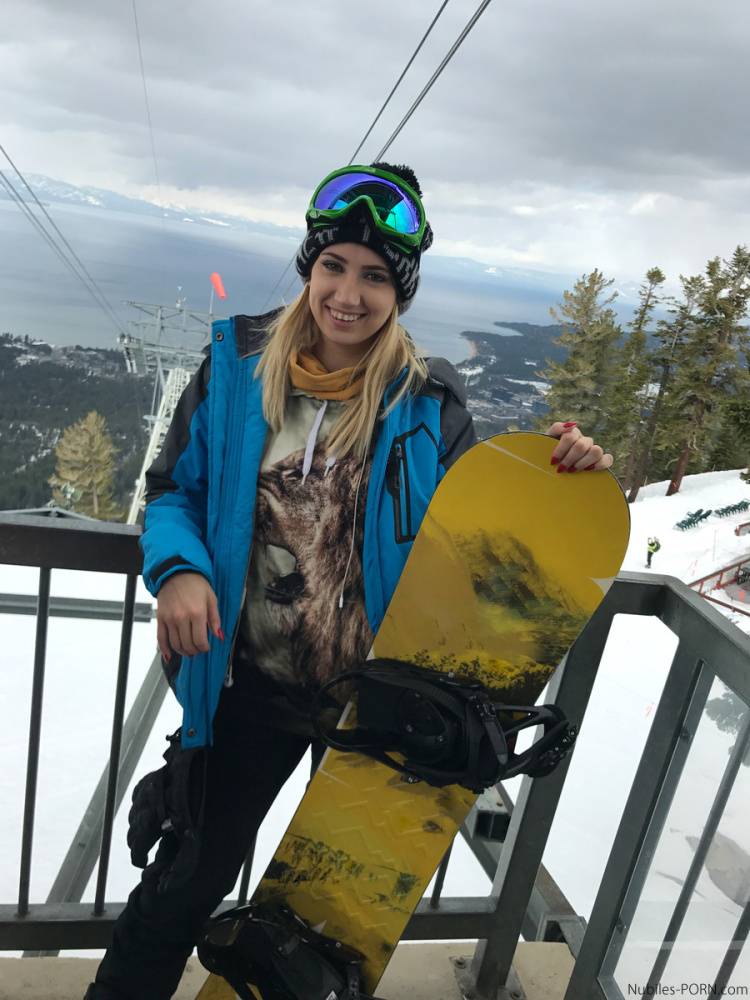 Clothed teens Kristen Scott & Sierra Nicole don ski masks while snowboarding - #5