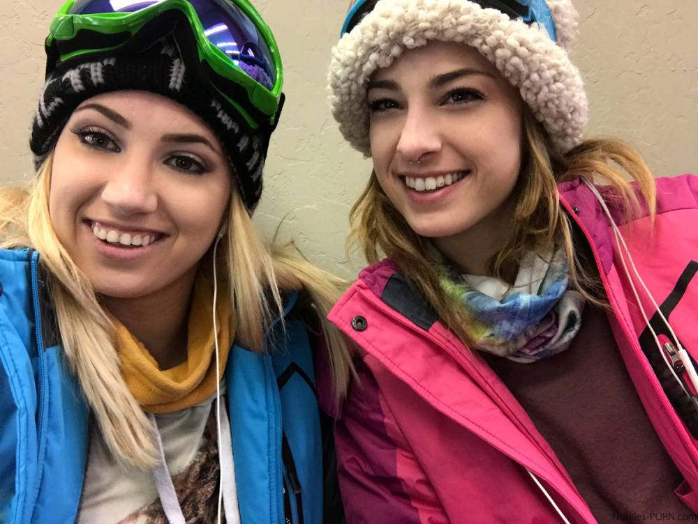 Clothed teens Kristen Scott & Sierra Nicole don ski masks while snowboarding - #1