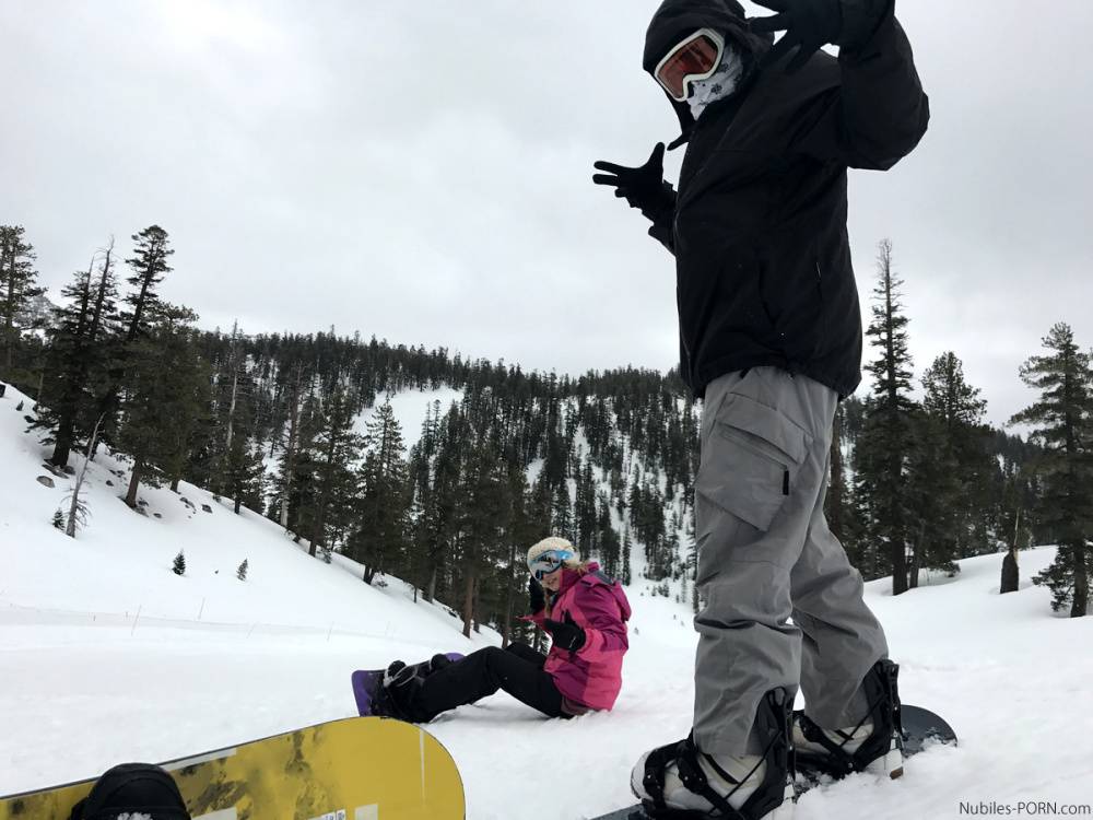 Clothed teens Kristen Scott & Sierra Nicole don ski masks while snowboarding - #15