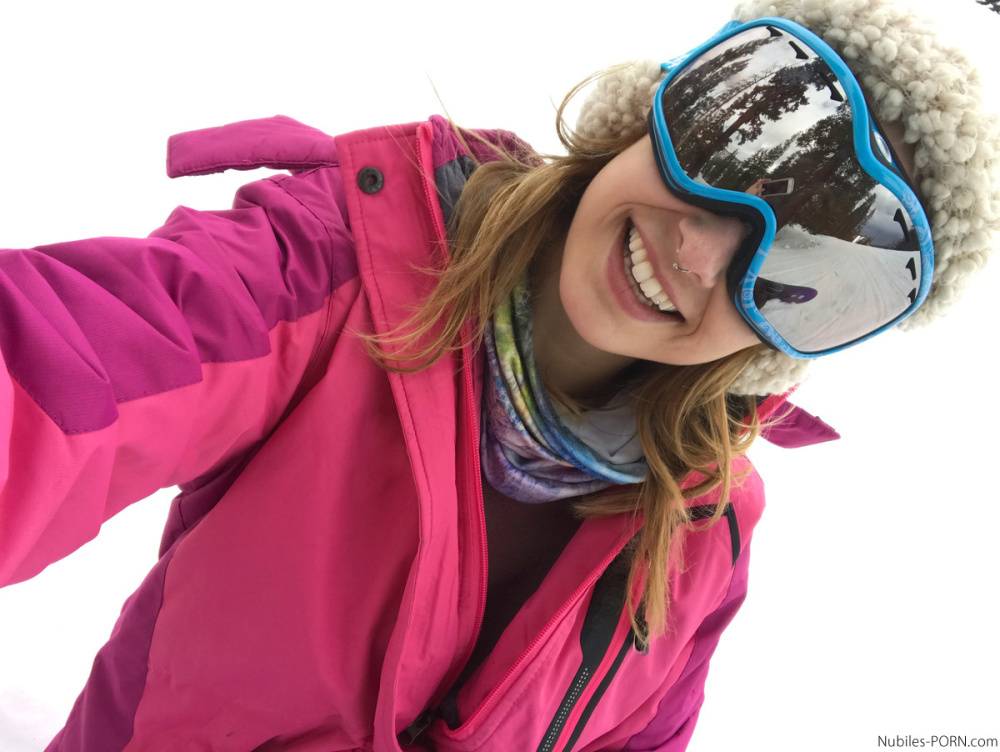 Clothed teens Kristen Scott & Sierra Nicole don ski masks while snowboarding - #3