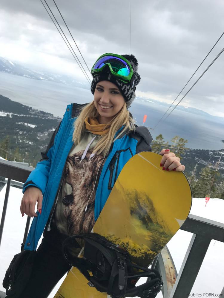 Clothed teens Kristen Scott & Sierra Nicole don ski masks while snowboarding - #16