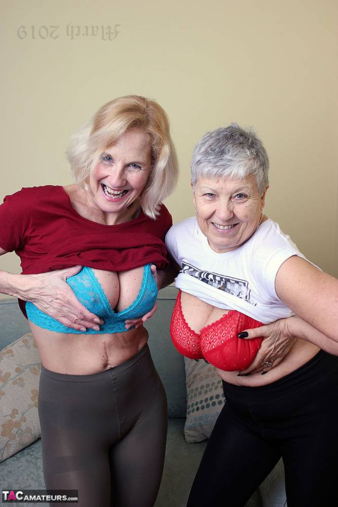 Old lesbians suck on each others boobs after modeling fully clothed - #15