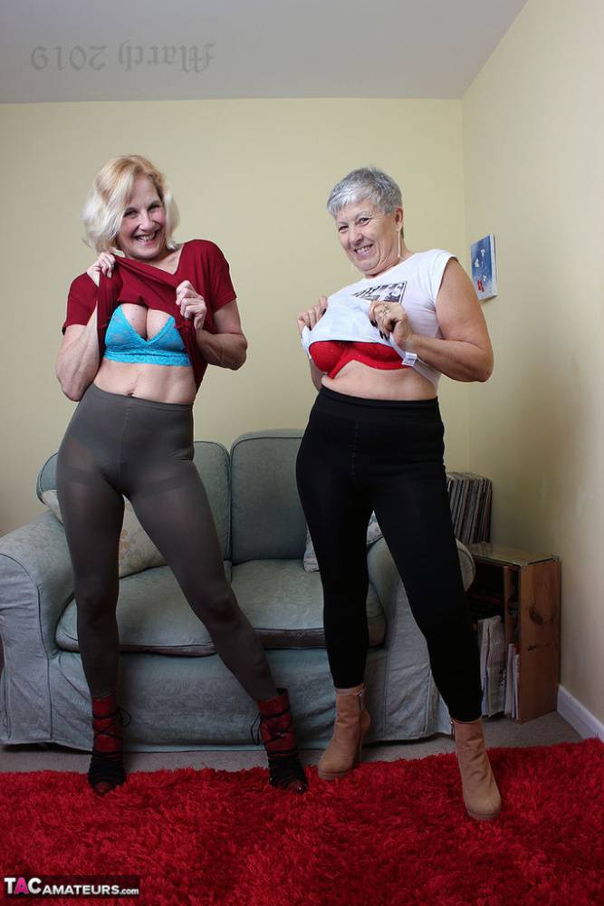 Old lesbians suck on each others boobs after modeling fully clothed - #2