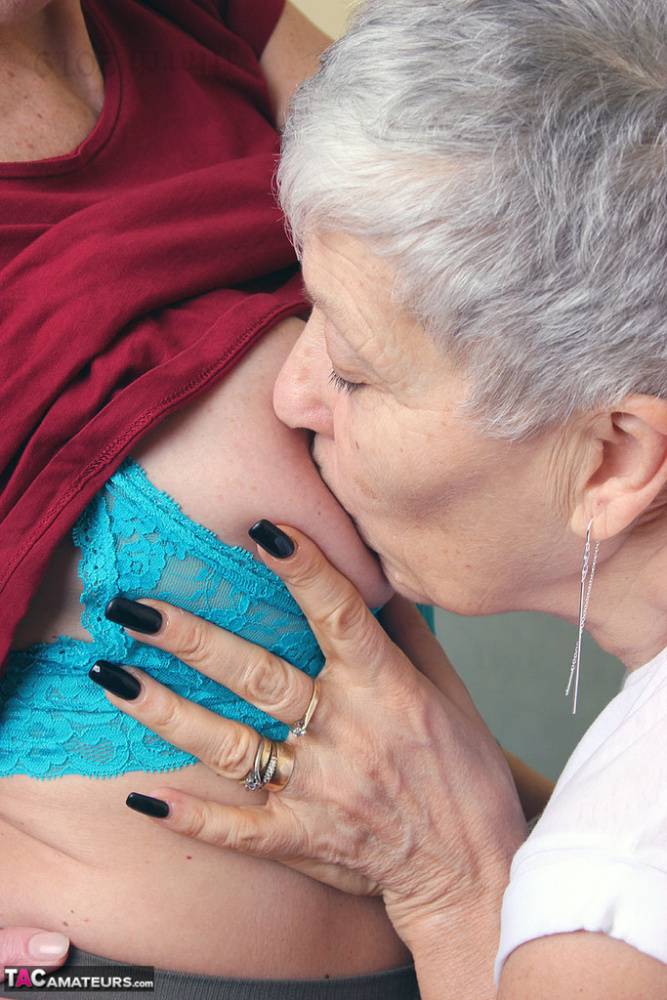Old lesbians suck on each others boobs after modeling fully clothed - #6
