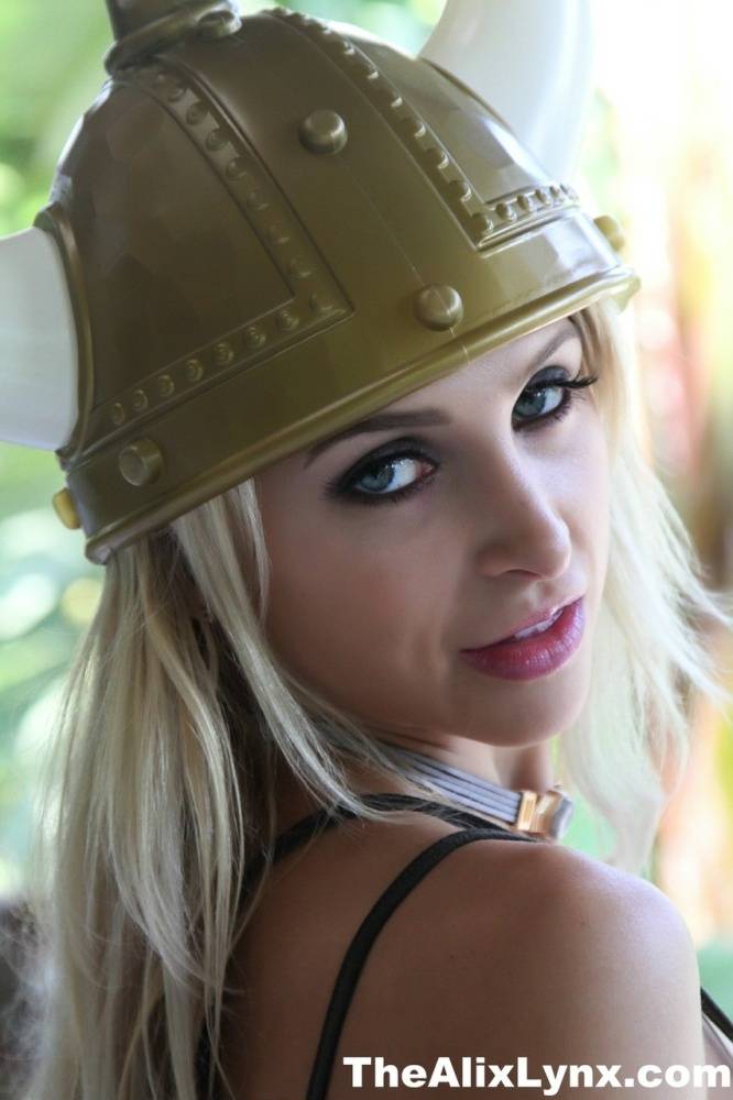Blonde chick Alix Lynx unleashes her big tits attired in a Viking outfit - #8
