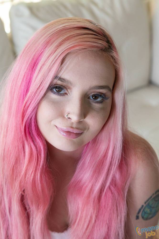 Cute girl with pink hair and pierced nipples pleasures a cock in POV mode - #2