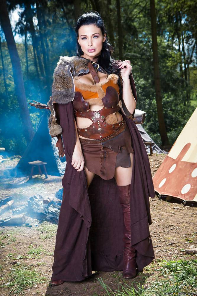 Brunette babe Aletta Ocean striking naughty poses outdoors in cosplay getup - #12