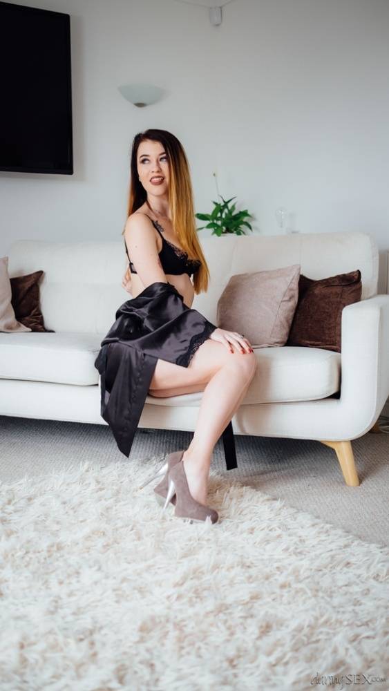 Pale redhead model Misha Cross crosses her legs to display her tight pussy - #4