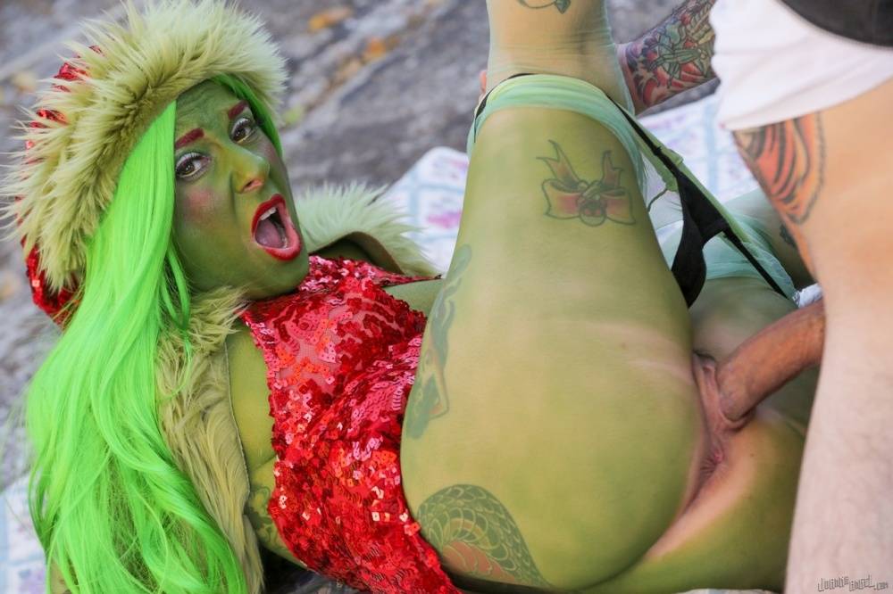 Tattooed cosplay slut Joanna Angel gets a big anal gape outdoors from hobo - #11