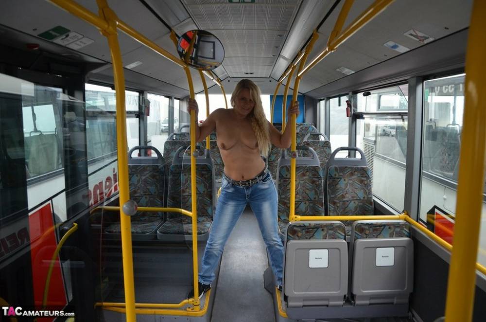 Blonde amateur Sweet Susi strips to black socks on a city bus - #13