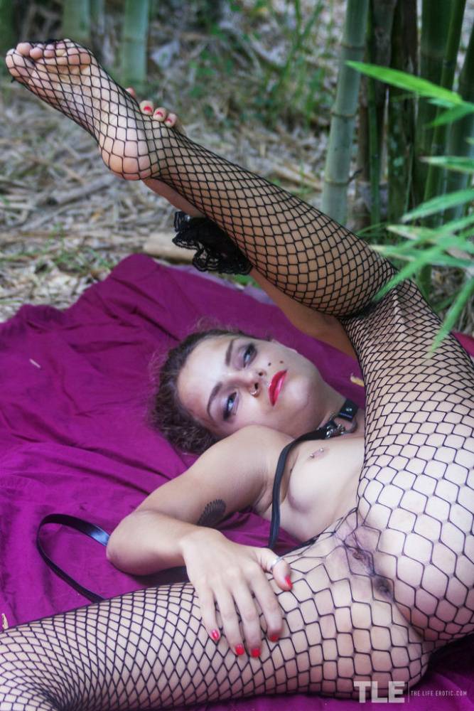 Teen model Jacinta B doffs a catwoman mask while topless in fishnet pantyhose - #6