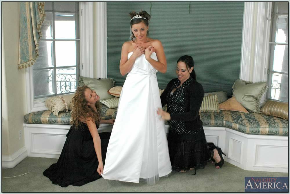 Busty blonde Nikki Benz helping Penny Flame to try on wedding dress - #5